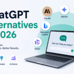 ChatGPT Alternatives in 2026 featuring leading AI assistants like Claude, Gemini, Microsoft Copilot, Perplexity AI, Grok, Qwen, and Meta AI for writing, coding, research, and productivity.