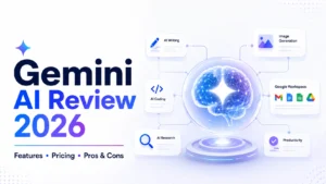 Gemini AI Review 2026 featuring AI writing, coding, research and productivity features