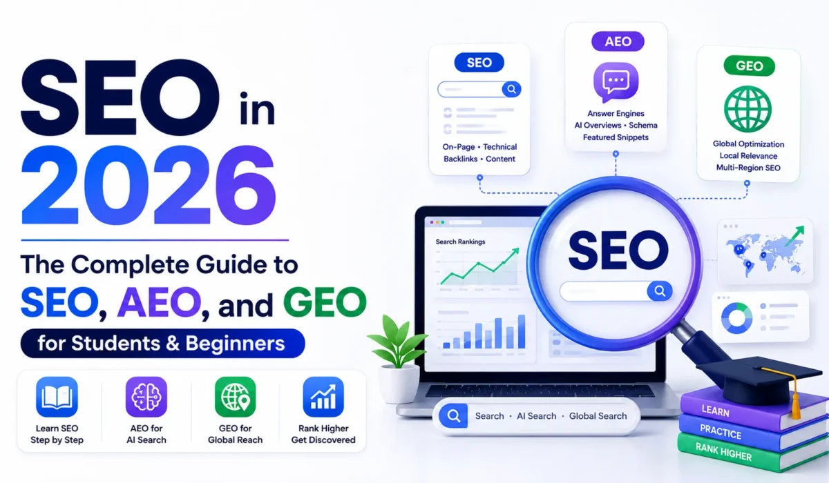 SEO in 2026: The Complete Guide to SEO, AEO, and GEO for Students & Beginners