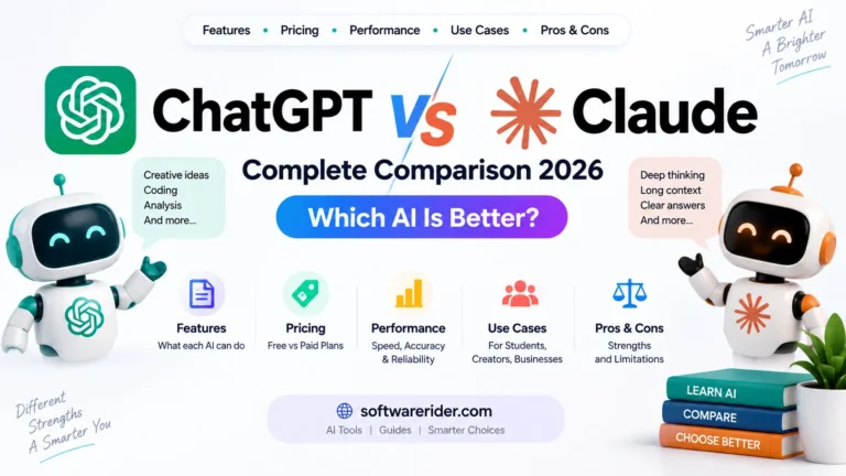 ChatGPT vs Claude comparison 2026 showing AI features, pricing, performance, use cases, pros and cons