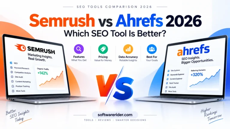 Semrush vs Ahrefs comparison 2026 showing SEO features, pricing, data accuracy, usability, and best use cases